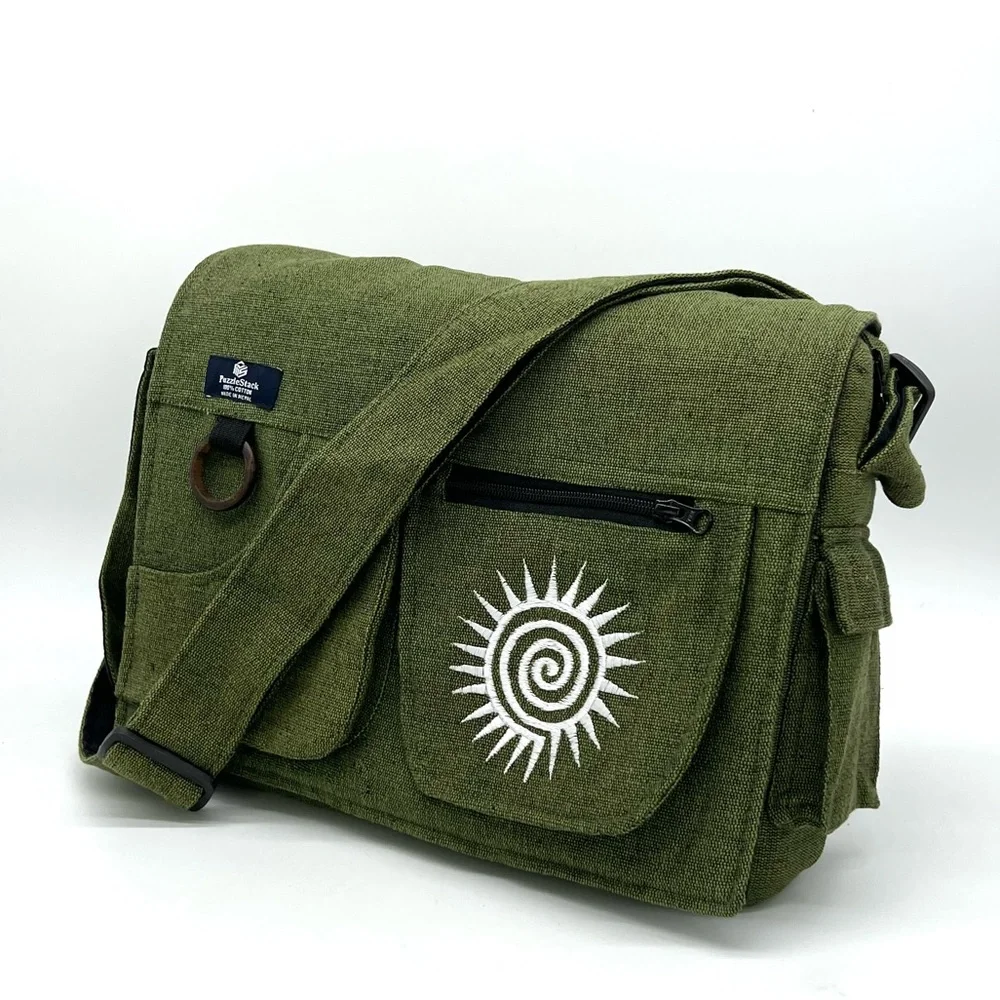 Multi pocket Cotton Embroidered Laptop Messenger Bag